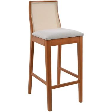 Imagem de Banqueta Alta Arizona Madeira Maciça Amêndoa Encosto Tela Sling Bege Assento Sued