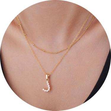 Imagem de Colar feminino com inicial CZ em camadas, pingente delicado de letra A a Z, joia banhada a ouro de corrente dupla, presente personalizado, 14+2in/16+2in, Aço inoxidável, Sem Pedra Preciosa