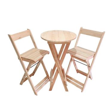 Imagem de Kit Bistrô Eucalipto Dobrável Com 2 Banquetas De Madeira Natural