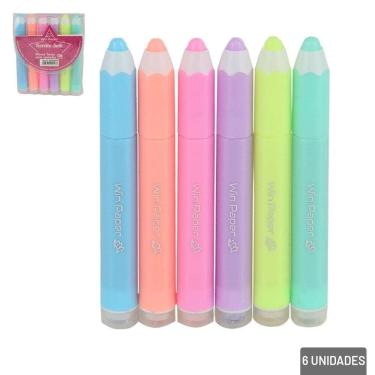 Imagem de Caneta Marca Texto 6 Peças com Carimbo Color - Tudo em Caixa