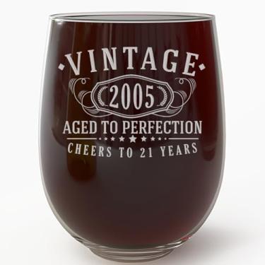 Imagem de Taça de vinho vintage 2005 gravada 482 g sem haste - Presentes de feliz aniversário de 21 anos, decorações homens mulheres rapaz, completando 21 anos, artigos de lembrancinhas de festa de aniversário