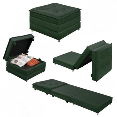 Imagem de Puff Baú Quadrado MDF Com Rodinhas Vira Cama Colchão Solteiro Confortável e Moderno (Verde)