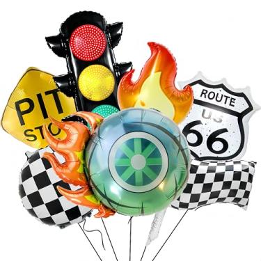 Imagem de 7Pcs Race Car Birthday Party Decor/Flame Tire Balloons, Traffic Light, Route 66, Pit Stop/Speed Passion Racing Birthday Supplies for Boys Adults/Monster Truck/Fast One Two Fast Decor/Talla*dega Nights