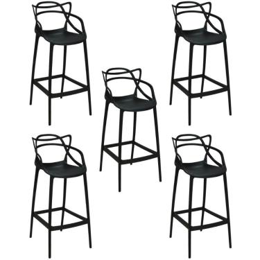 Imagem de Kit 5 Banqueta Alta Allegra Com Encosto Design Cozinha/bancada - Preto