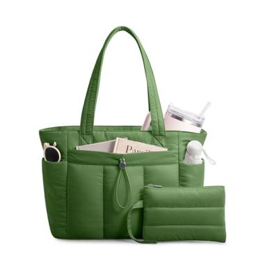 Imagem de TOPDesign Bolsa feminina com porta-copos, compartimento para laptop, bolsa de cosméticos e bolsa de carrinho para trabalho, viagens, Verde, Medium, Casual