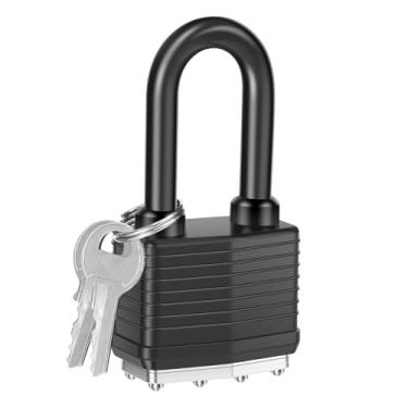 Imagem de Cadeado resistente ao clima, cadeado de aço laminado de 40 mm com 2 chaves, cadeado resistente de revestimento plástico com manilha de 4,65 cm, cilindro de latão para segurança extra