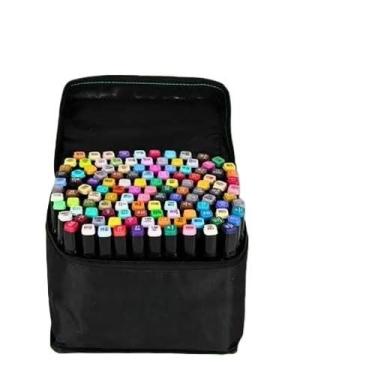 Imagem de KIT 24/36/48/60/80 Estojo Bolsa Caneta Marcadores Com Ponta Dupla Tampa Com NÚMERO DE CORES (120 Cores Preto)