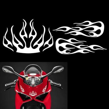 Imagem de TOMALL Kit de decalque de vinil listrado de chamas de 3 peças para carros, veículos, motocicletas, corrida, esportes, fogo, gráficos, adesivos universais à prova d'água para carrinhos de golfe, skate