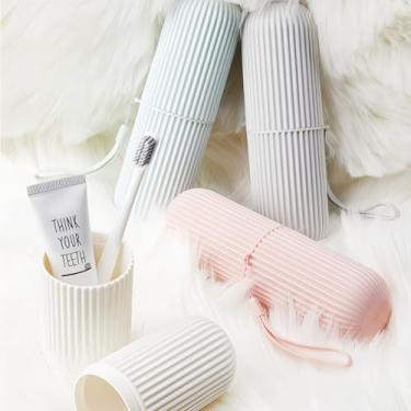 Imagem de Conjunto de estojo de escova de dentes portátil de viagem, copo de armazenamento de pasta de dente de grande capacidade, kit de copo de lavagem de banheiro para viagens ou uso doméstico