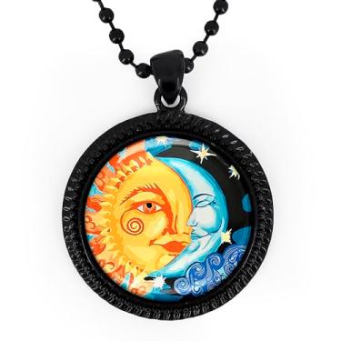 Imagem de Colar com pingente celestial - pintura do sol e da lua, joia feita à mão - 10-RN, Large, Metal, Sem Pedra Preciosa