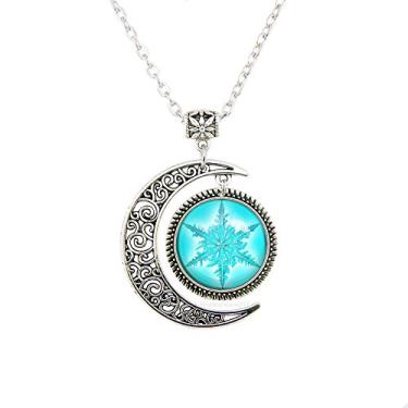 Imagem de LERYDESI Colar de neve turquesa pingente lua neve inverno acessórios de roupas joias amizade, Metal Vidro
