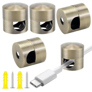 Imagem de 4 peças de âncoras de cabo ajustáveis para mesa, suportes de cabo de telefone de metal, clipes de carregador adesivos para mesinhas de cabeceira, escritórios, casas e desktops (Bronze)