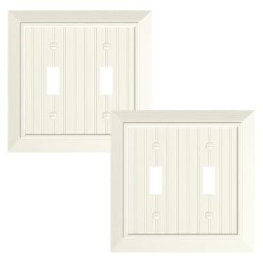 Imagem de Pacote com 2 placas clássicas para interruptores de luz de interruptor duplo, capas decorativas de policarbonato inquebrável, placa de parede de 2 grupos de amêndoa clara