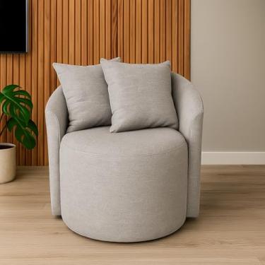 Imagem de Poltrona Decorativa Sala Estar e Recepção Redonda Estofada Linho Premium (Cinza Claro)