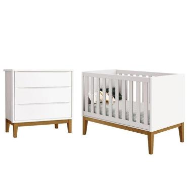 Imagem de Berço Americano E Cômoda Gaveteiro New Classic Branco Com Pés Madeira - Reller