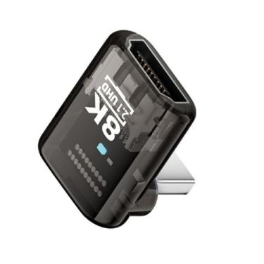 Imagem de cablecc UHD 8K 60hz Up Angled 90 graus baixo perfil HDMI 2.1 fêmea para HDMI macho extensor adaptador transparente com Smart LED HDTV