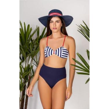 Imagem de Biquíni Listrado Azul Marinho Janaína - Confortável e Estiloso - Perol