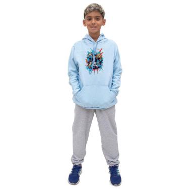 Imagem de Conjunto Moletom Com Capuz Infantil Menino Estampado e Calça Basica Lisa Confortavel