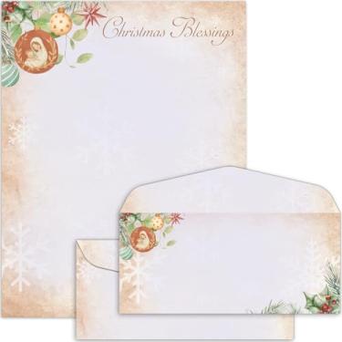Imagem de Conjunto de 50 papéis timbrados de bênçãos de Natal com envelopes, papel religioso para impressão de computador, papel de papelaria, para cartas, convites para o Papai Noel, escritório, escola, 21 x