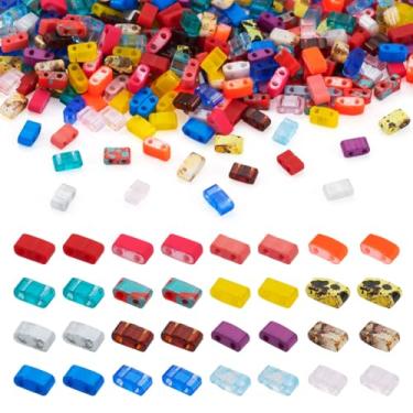 Imagem de Magibeads 320 peças de contas de semente de vidro com 2 furos, meio retangular, contas de vidro 4,5 x 2 mm para fazer joias faça você mesmo, pulseira, colar, brincos, miçangas, pulseira, artesanato