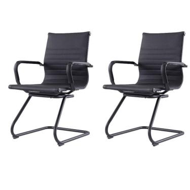 Imagem de Kit 2 Cadeiras Escritóriomanhattan Black Esteirinha Diretor Fratini Em Pu Preto Base Fixa Preto