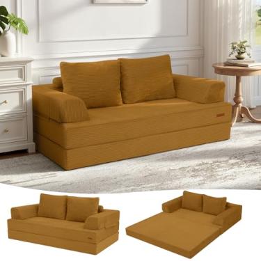 Imagem de COMAX Sofá-cama Queen conversível, sofá dobrável de veludo cotelê dobrável futon, colchão com travesseiros, sofá desossado confortável para sala de estar e quarto