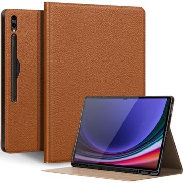 Imagem de Thryxop Capa de couro genuíno para Samsung Galaxy Tab S10 Ultra/S9 Ultra/S8 Ultra 14,6 polegadas com suporte para lápis | Capa protetora fina com suporte ajustável, despertar/hibernar automaticamente