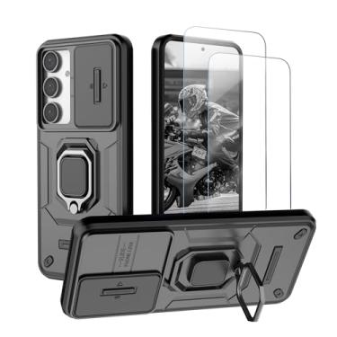 Imagem de Capa para Samsung Galaxy S24 FE Capinha - com [2 peças] protetor de tela de vidro temperado, com proteção deslizante da tampa da câmera e suporte, Estojo de silicone macio à prova choque