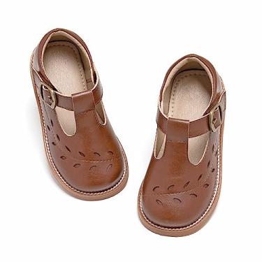 Imagem de Otter MOMO Sapatos Oxford para meninas pequenas Mary Jane sem cadarço uniforme escolar sapato social de festa, D758-marrom, 17