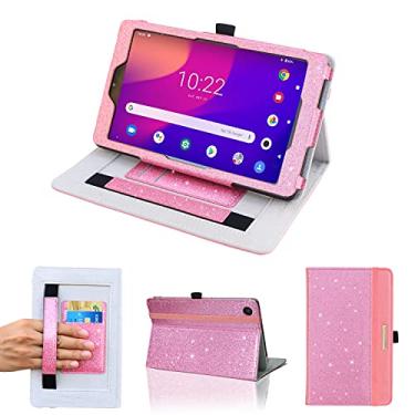 Imagem de DMLuna Capa para tablet Metroby T-Mobile Alcatel Joy Tab 2 versão 2020 modelo 9032Z (não serve para ALCATEL Joy TAB 8 2019 modelo 9029Z), capa fólio de couro PU com suporte para cartão com alça de