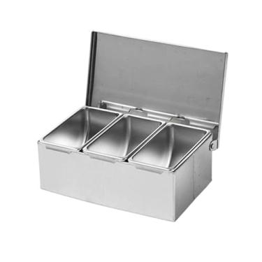 Imagem de KiBcsLic Bandeja porta-condimentos em aço inoxidável, multiuso, à prova de poeira, ideal para temperos e especiarias, perfeita para festas e uso doméstico, 3 Grades