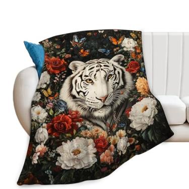 Imagem de Cobertor de tigre, cobertor de tigre branco, presentes florais, cobertores de flanela para mulheres, homens, meninos, meninas, adultos, presente de cama macio para sofá-cama, escritório, decoração de