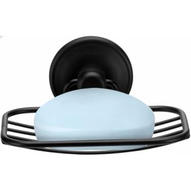 Imagem de Saboneteira de Parede com Ventosa, Suporte para Sabonete em Metal Preto Fosco, Instalação sem Furos para Banheiro