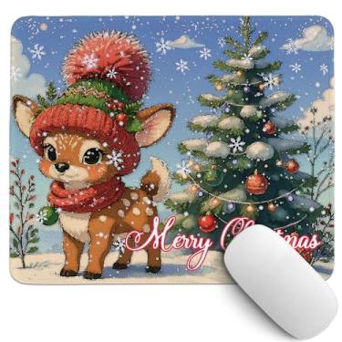 Imagem de PaJiaNi Lindo tapete de rato de veado de Natal, tapete de mesa de rena pequeno, decoração de escritório de Natal, decorações de mesa de férias de inverno para quarto, dormitório, escritório em casa