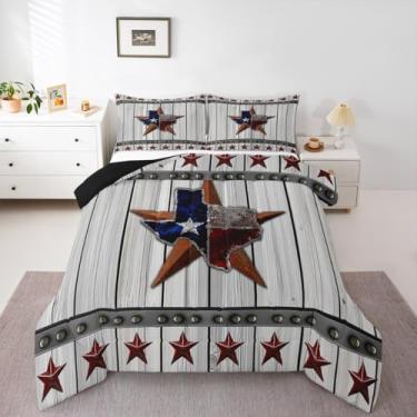 Imagem de Erosebridal Jogo de edredom com estrela do oeste do Texas para crianças, meninos e meninas, bandeira americana, estilo rústico, casa de fazenda, cinza, com 2 fronhas