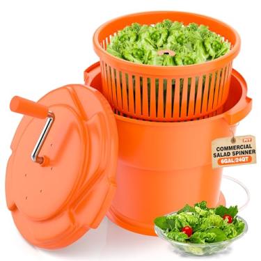 Imagem de PYY Girador de salada comercial – Secador de salada de 16 litros, grande giratório de salada com tapete antiderrapante de silicone e mangueira de drenagem, giratório manual de 24 litros para até 7
