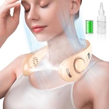 Imagem de KJXIC Ventilador de pescoço portátil - Ventilador de resfriamento dobrável portátil para o seu pescoço, mini fone de ouvido sem fio, ventilador pessoal de pescoço, bateria recarregável, presente de