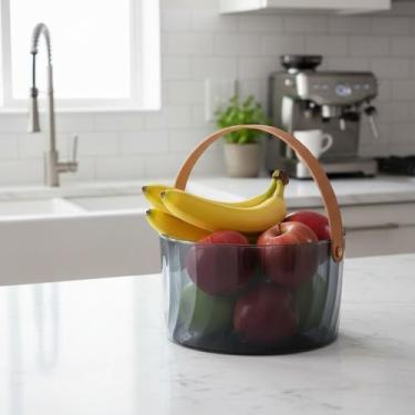 Imagem de Fruteira de Mesa em Acrilico Alça de Couro Cesto de Frutas Premium
