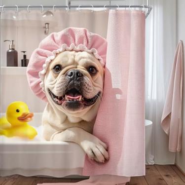 Imagem de Riyidecor Cortina de chuveiro divertida para cães 152 cm L x 182 cm A fofa, animal de estimação rosa, divertido, animal de estimação na banheira, adorável, hilário, moderno, borracha, pato, decoração