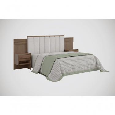 Imagem de Cabeceira Para Cama De Casal Ripada Irís 140cm Estofada Com 2 Mesas De Cabeceira D Doro Castanho/ripado