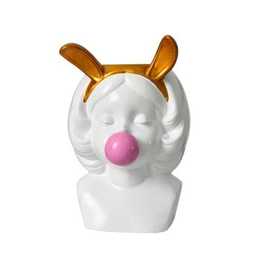 Imagem de Porta-canetas Resin Bubble Girl com lápis Golden Bunny Ears H