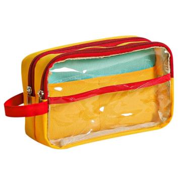 Imagem de Estojo de lápis de grande capacidade com bloco colorido vermelho e amarelo