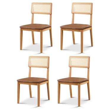 Imagem de Kit 4 Cadeiras de Jantar com Encosto de Telinha Ava Marrom/Marrom