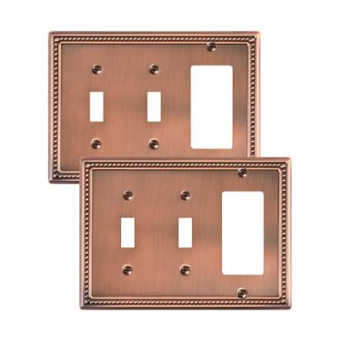 Imagem de TREEWELL Pacote com 2 placas decoradoras/interruptores de luz duplos, placas decorativas de cobre antigas e tampas de tomada, placas de parede de metal para tomadas elétricas