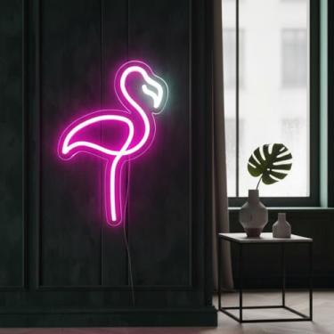 Imagem de Placa Luminária Painel Neon Led - Animais Flamingo 23x35cm