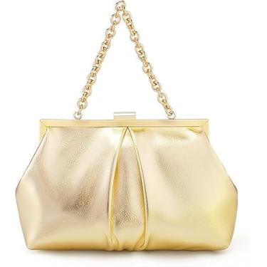 Imagem de YYW Bolsa clutch feminina de couro PU para noite para festa formal de casamento nupcial pequena bolsa transversal com corrente, Ouro, One Size