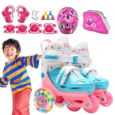 Imagem de Shakven Patins de três pontos, patins ajustáveis - Patins ajustáveis com design de três pontos | Tênis de patinação para meninos e meninas de 3 a 8 anos com equipamentos de segurança para