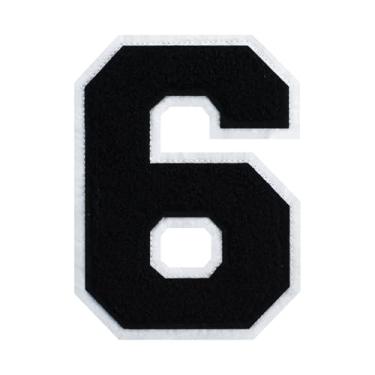 Imagem de Adesivos de número de chenille preto de 15 cm, adesivos personalizados para jaquetas, bolsas, chapéus, sapatos e muito mais, adesivos DIY personalizados para esportes, moda e decoração (vermelho 6)