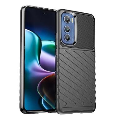 Imagem de IDEWEI Capa de telefone para Moto Edge 30, fibra de carbono refinada, antiqueda, anti-impressões digitais. Capa de proteção total de 360° preta