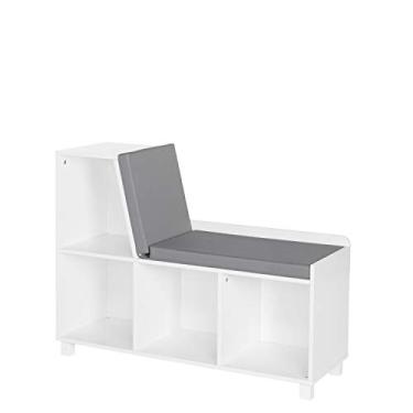 Imagem de RiverRidge Book Nook Kids Reading Nook e banco de armazenamento de cubo branco puro com assento acolchoado confortável e organizador de brinquedos